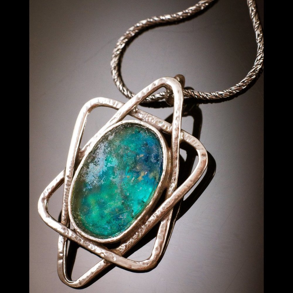 Oval Cabochon Roman Glass Pendant Necklace